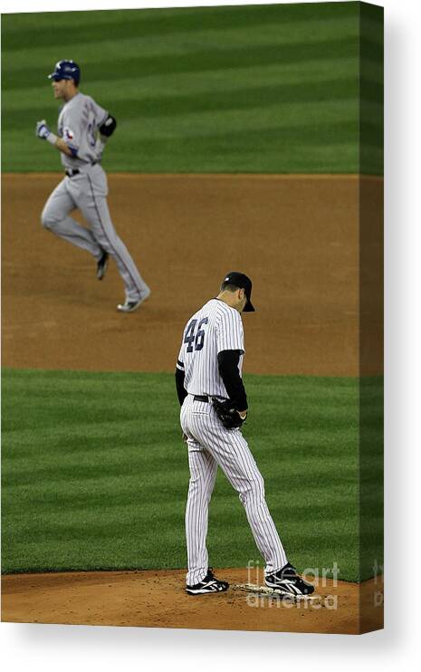 Playoffs Canvas Print featuring the photograph Josh Hamilton and Andy Pettitte by Jim Mcisaac
