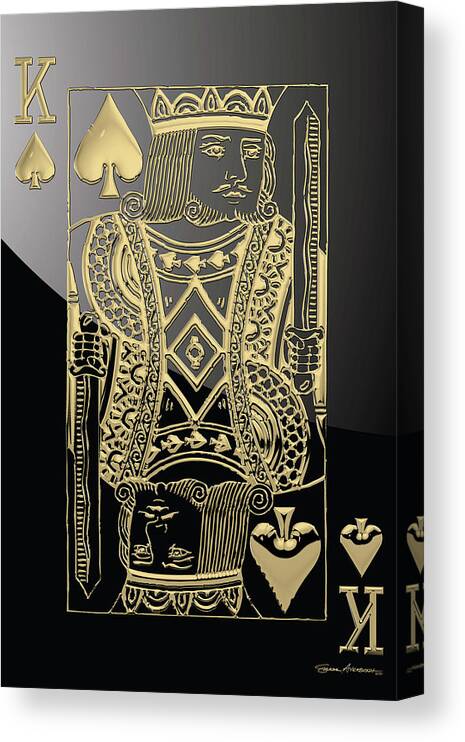 'gamble' Collection By Serge Averbukh Canvas Print featuring the digital art King of Spades in Gold on Black  by Serge Averbukh