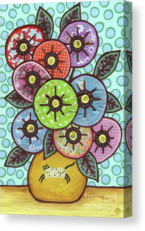 Flowers In A Vase Canvas Print featuring the painting Kitty Cat Bouquet by Amy E Fraser