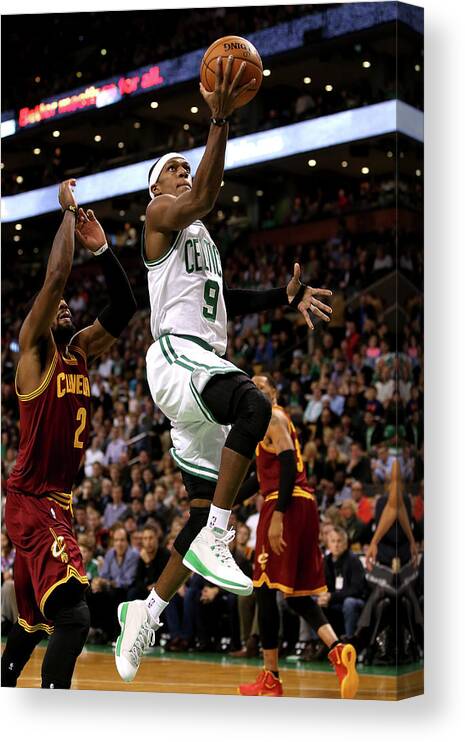 Nba Pro Basketball Canvas Print featuring the photograph Kyrie Irving and Rajon Rondo by Mike Lawrie