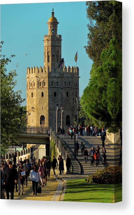 Torre Del Oro Canvas Print featuring the photograph La Torre de Oro in Seville by Angelo DeVal