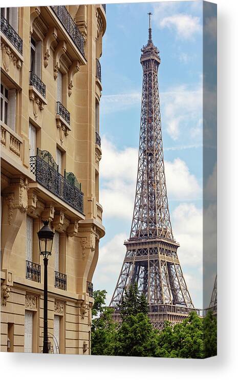 Eiffel Tower Photography Canvas Print featuring the photograph La Tour Eiffel from Avenue de Camoens by Melanie Alexandra Price