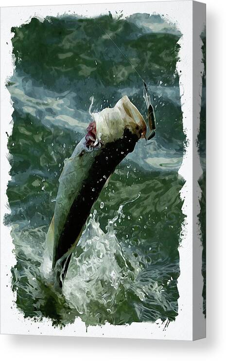 Jumping Canvas Print featuring the digital art Largemouth trying to get away by Chauncy Holmes