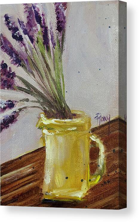 Lavender Canvas Print featuring the painting Lavender in a Yellow Pitcher by Roxy Rich