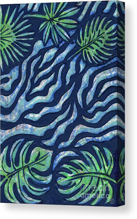 Animal Print Canvas Print featuring the painting Leaf And Design Jungle Blue 7 by Amy E Fraser