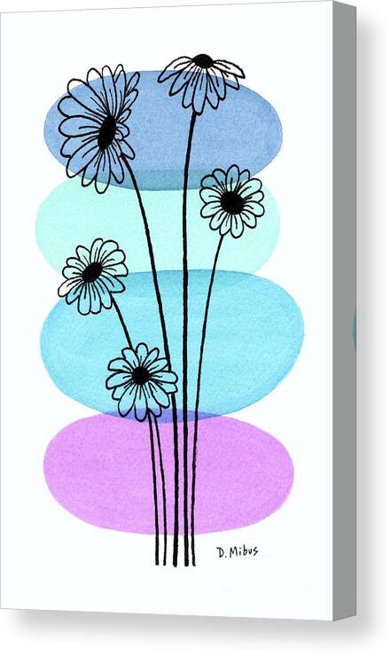 Mid Century Daisies Canvas Print featuring the painting Line Drawing Botanical 5 by Donna Mibus