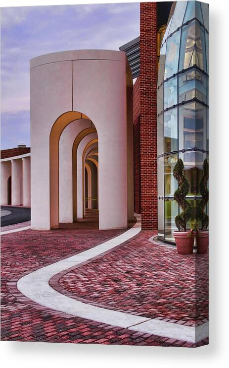 Arches Canvas Print featuring the photograph Lines and Arches at The Ferguson Center for the Arts with the Peninsula Fine Arts Center by Ola Allen