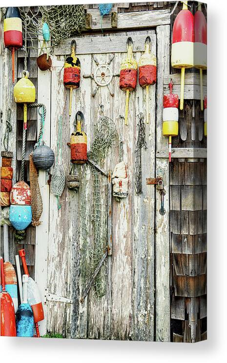 Blue Canvas Print featuring the photograph Lobster Shack Wooden Door, Rockport, Massachusetts by Dawna Moore Photography