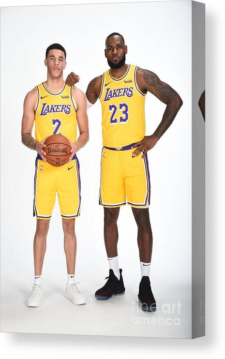 Media Day Canvas Print featuring the photograph Lonzo Ball and Lebron James by Andrew D. Bernstein