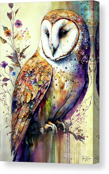 Barn Owl Canvas Print featuring the painting Magnificent Barn Owl by Tina LeCour
