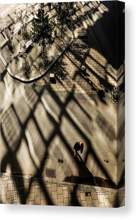 Unrecognizable Canvas Print featuring the photograph Man in shadows by Alexander Farnsworth