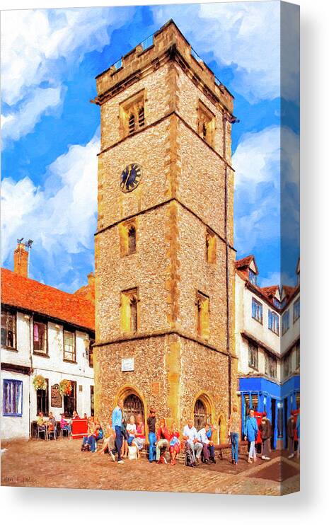 St Albans Canvas Print featuring the mixed media Medieval English Village Clock Tower - St Albans by Mark E Tisdale