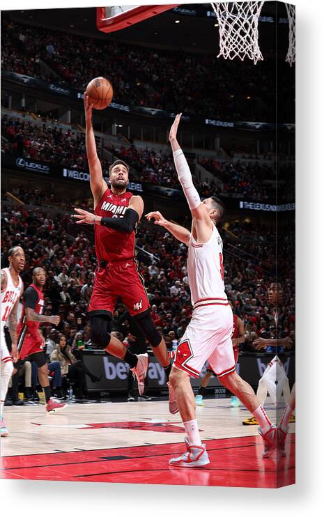 Max Strus Canvas Print featuring the photograph Miami Heat v Chicago Bulls by Jeff Haynes