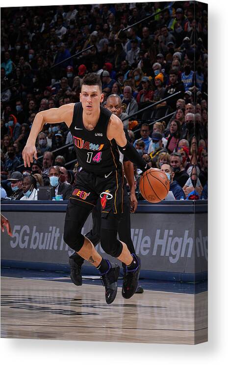 Tyler Herro Canvas Print featuring the photograph Miami Heat v Denver Nuggets by Bart Young