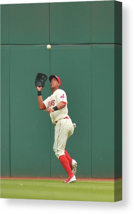 People Canvas Print featuring the photograph Michael Brantley and Skip Schumaker by Jamie Sabau