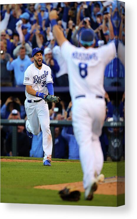 American League Baseball Canvas Print featuring the photograph Mike Moustakas and Eric Hosmer by Dilip Vishwanat