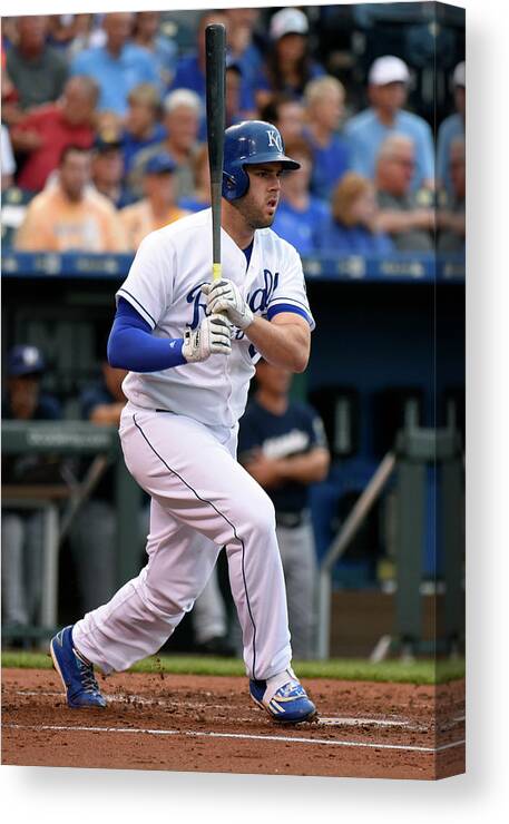 Second Inning Canvas Print featuring the photograph Mike Moustakas by Ed Zurga
