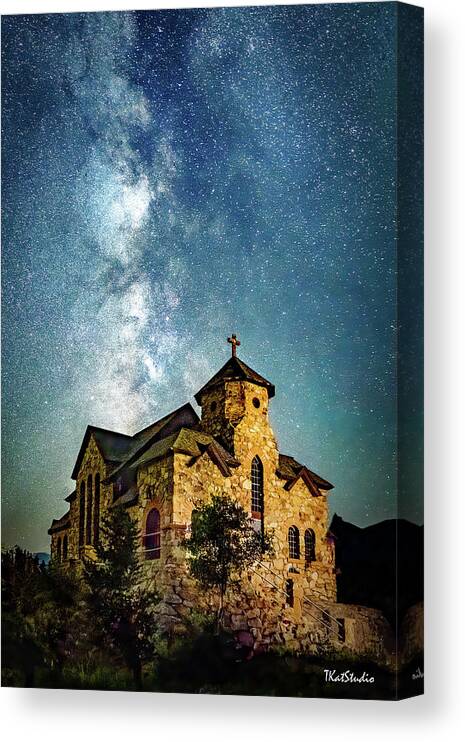 2021 Canvas Print featuring the photograph Milky Way over Saint Catherine of Siena Chapel by Tim Kathka
