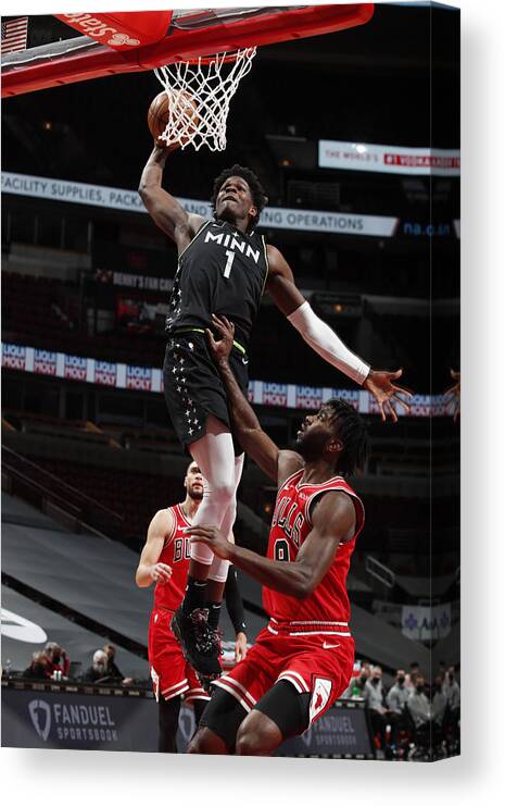 Anthony Edwards Canvas Print featuring the photograph Minnesota Timberwolves v Chicago Bulls by Jeff Haynes