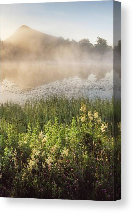 Mist Canvas Print featuring the photograph Mist rising - Cawfield Quarry, Hadrians Wall by Anita Nicholson