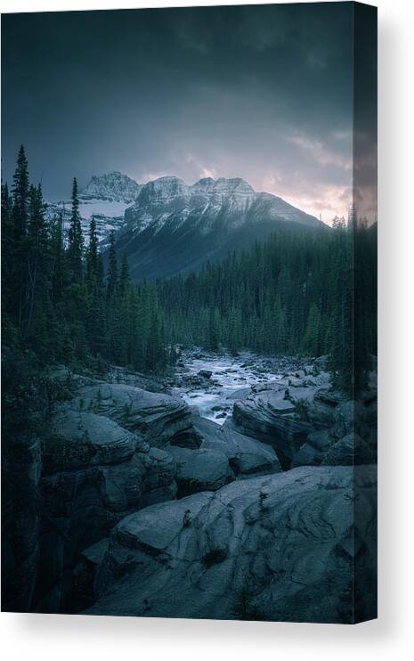 Dark Canvas Print featuring the photograph Mistaya Sunset by Henry w Liu