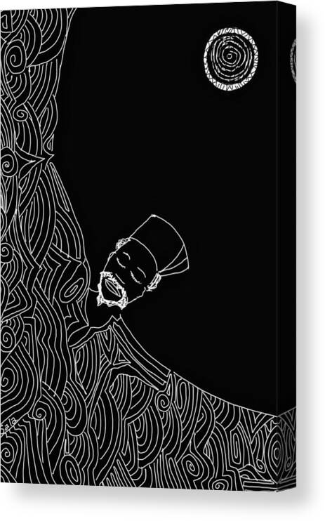  Canvas Print featuring the drawing Moonlit wisdom Black by Sala Adenike