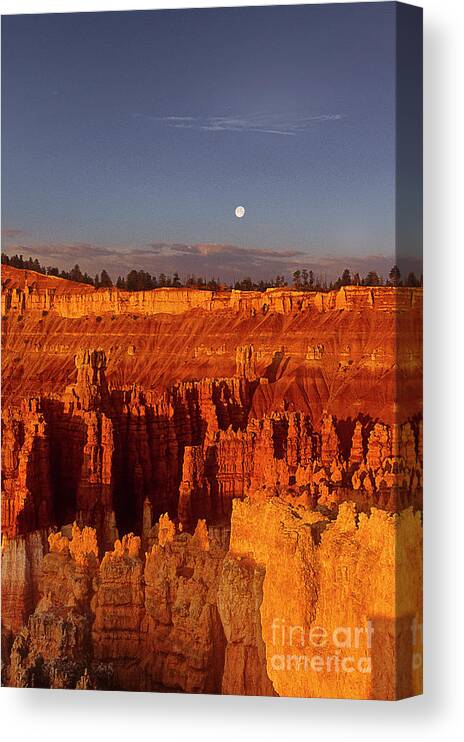 Dave Welling Canvas Print featuring the photograph Moonrise Sunset Point Bryce Canyon National Park Utah by Dave Welling