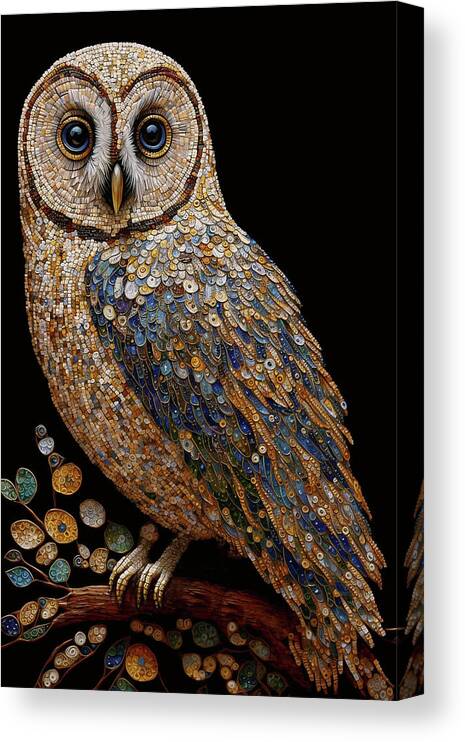 Owls Canvas Print featuring the digital art Mosaic Owl by Peggy Collins