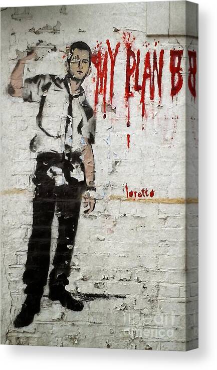 Banksy Canvas Print featuring the mixed media My Plan B by Banksy