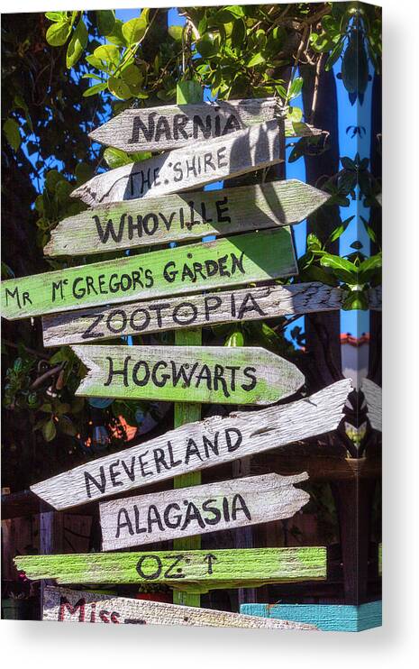 Fantasy Signs Canvas Print featuring the photograph Mystical Sign Post by Garry Gay