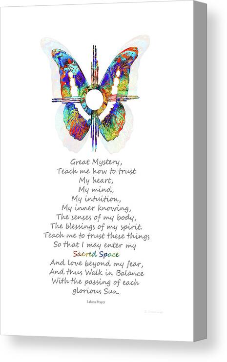Butterfly Canvas Print featuring the painting Native American Healing Prayer - Sun Symbol - Sharon Cummings by Sharon Cummings