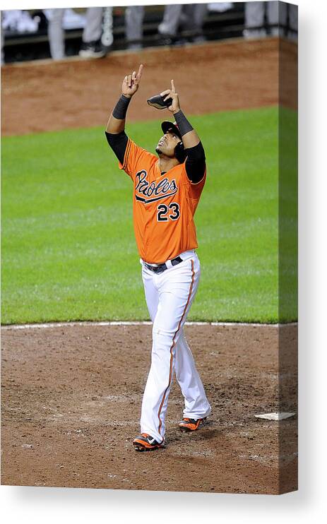 American League Baseball Canvas Print featuring the photograph Nelson Cruz by Greg Fiume