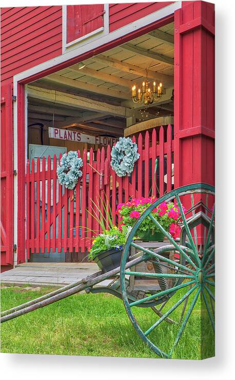 Red Barn Canvas Print featuring the photograph New England farm stand at the Wayside Inn Historic District Red Old Barn by Juergen Roth
