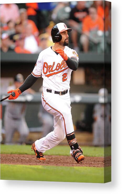 American League Baseball Canvas Print featuring the photograph Nick Markakis by Mitchell Layton