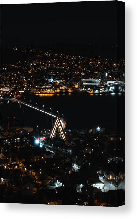 Basilica Canvas Print featuring the photograph Night view of Artic Cathedral. Tromso city. by Vaclav Sonnek