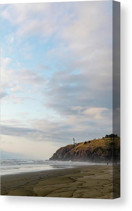 Outdoor; Nature; Beach; Light House; Benson Beach; Sunset; Clouds; Pacific; Pacific North West; Cape Disappointment State Park Canvas Print featuring the digital art North lighthouse in Cape Disappointment by Michael Lee