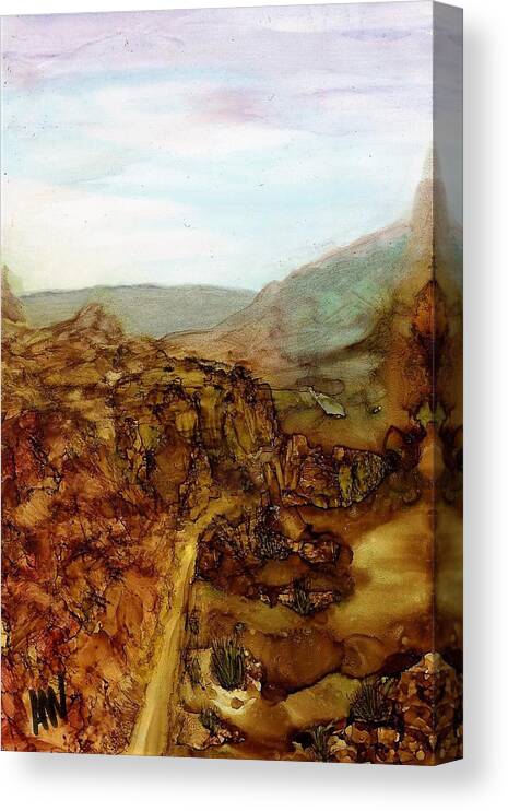 Alcohol Ink Canvas Print featuring the painting North through the canyon by Angela Marinari