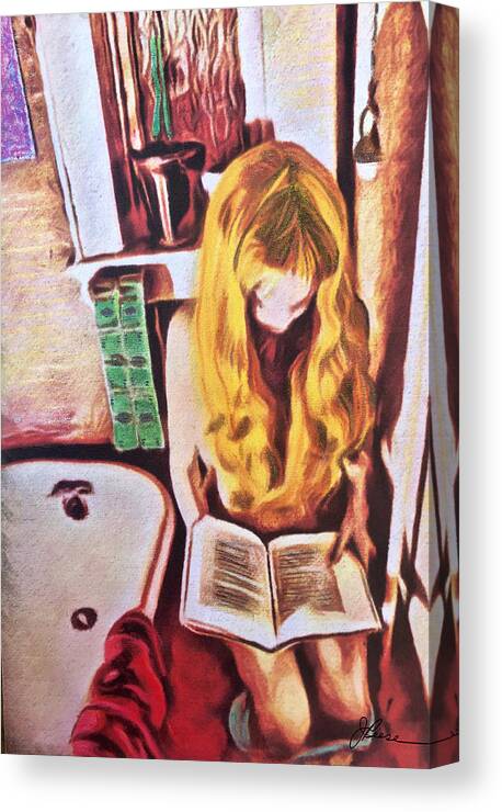 Young Nude Blonde Reading Canvas Print featuring the painting Nude Girl Reading by Joan Reese