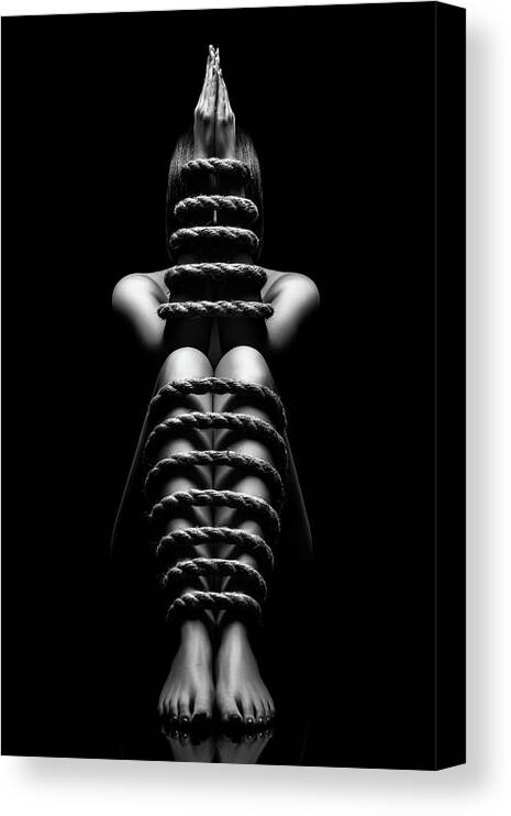Woman Canvas Print featuring the photograph Nude Woman bondage 6 by Johan Swanepoel