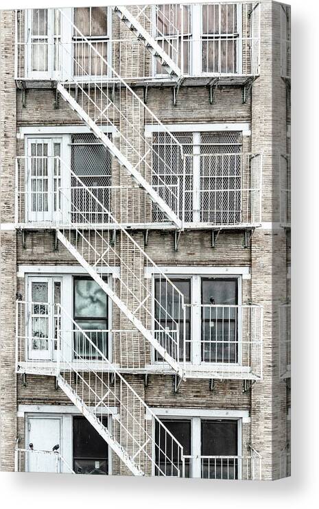 New York Canvas Print featuring the photograph NY CITY - White Fire Escape Stairs by Philippe HUGONNARD