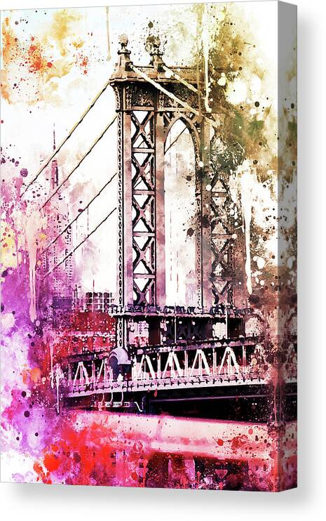 Fine Art Canvas Print featuring the painting NYC Watercolor Collection - The Manhattan Bridge II by Philippe HUGONNARD