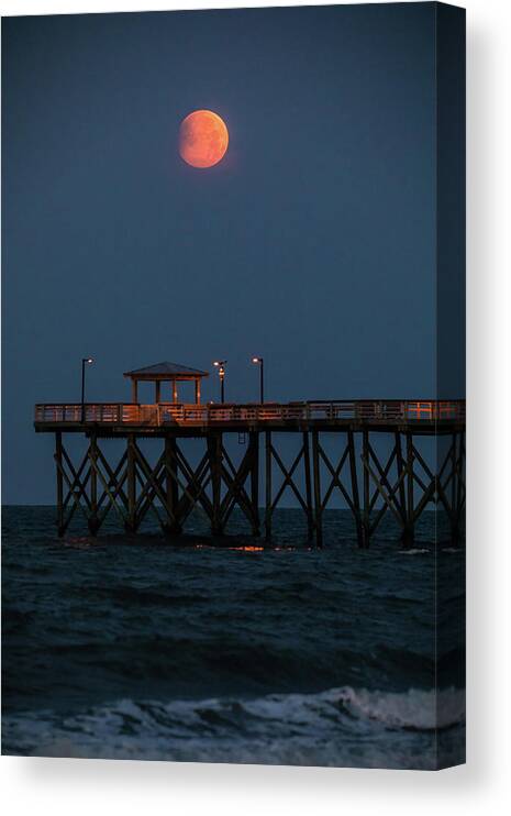 Fullmoon Canvas Print featuring the photograph Oak Island Partial Lunar Eclipse by Nick Noble