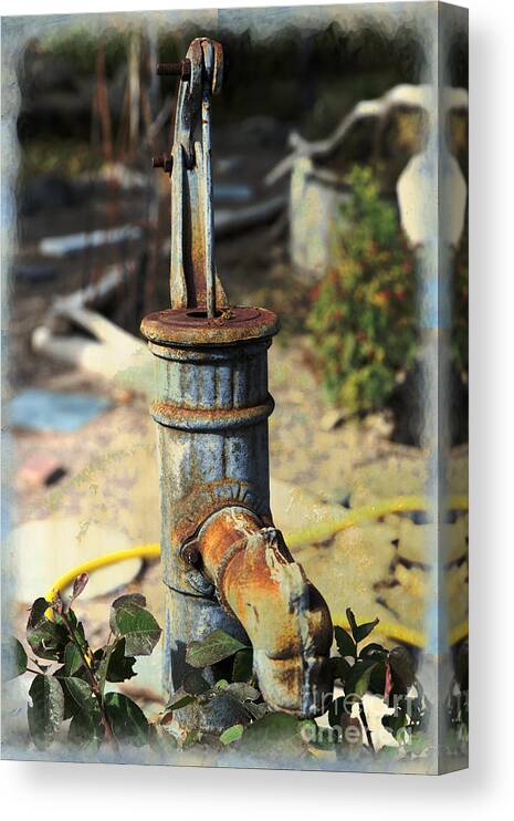 Garden Canvas Print featuring the mixed media Old Pump in Garden by Kae Cheatham