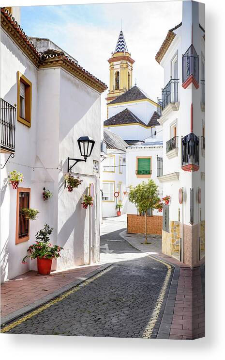 Spain Canvas Print featuring the digital art Old Town Estepona Calle by Naomi Maya