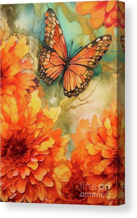 Butterfly Canvas Print featuring the painting Orange Butterfly Bliss by Tina LeCour