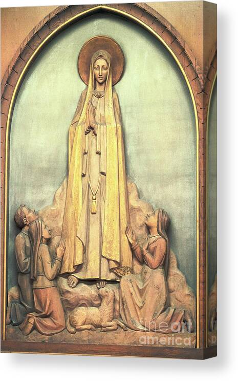 Our Lady Of Fatima Canvas Print featuring the photograph Our Lady of Fatima and the Three Children by Davy Cheng