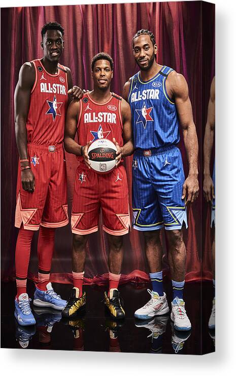 Nba Pro Basketball Canvas Print featuring the photograph Pascal Siakam, Kawhi Leonard, and Kyle Lowry by Jennifer Pottheiser