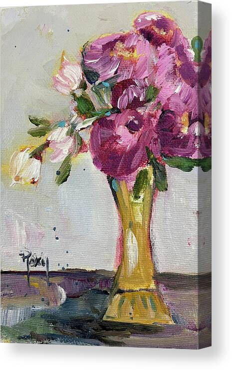 Peonies Canvas Print featuring the painting Peonies in a Yellow Vase by Roxy Rich