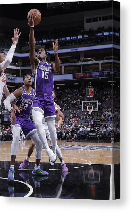 Davion Mitchell Canvas Print featuring the photograph Phoenix Suns v Sacramento Kings by Rocky Widner