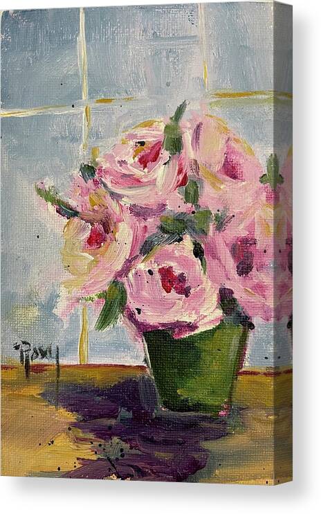 Pink Roses Canvas Print featuring the painting Pink Roses by the Window by Roxy Rich